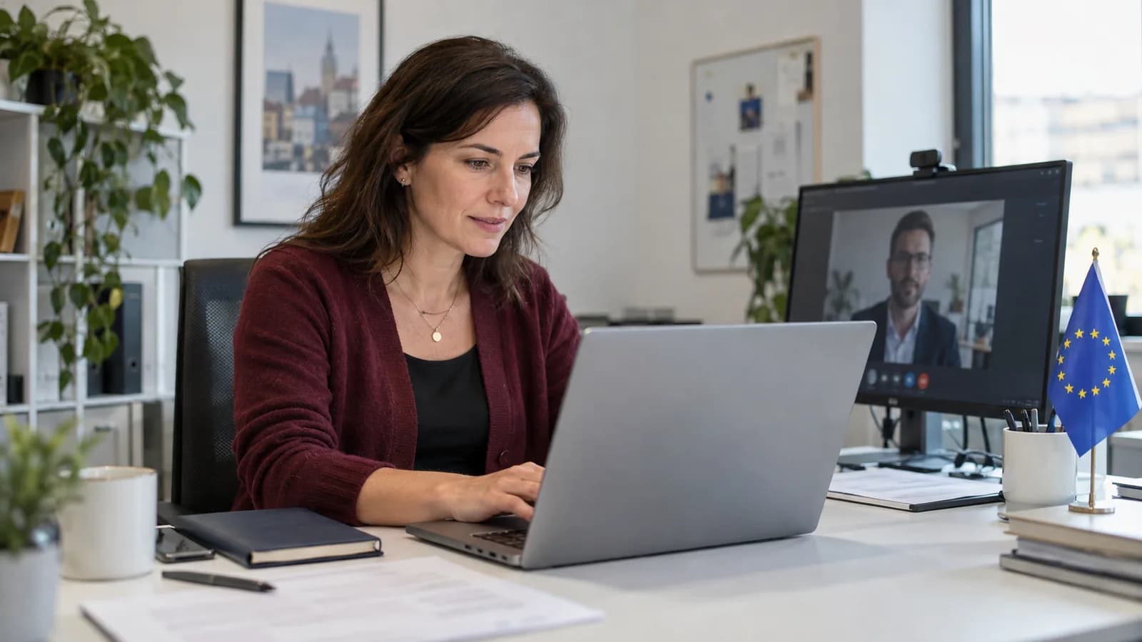 Consultantă care pregătește facturarea serviciilor pentru un client din Uniunea Europeană