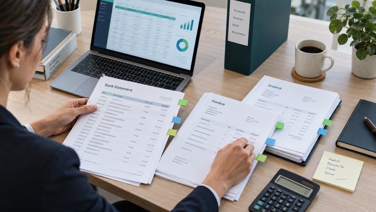 Contabilă care asociază tranzacțiile din extrasul bancar cu facturile