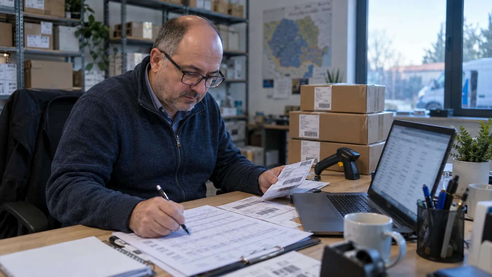Administrator de magazin online care verifică raportul curierului și încasările ramburs